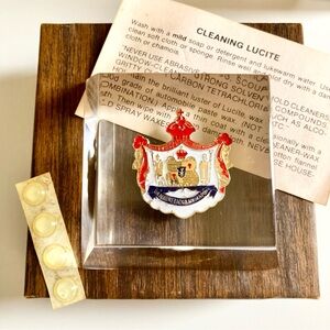 Vintage Hawai`i Coat of Arms Lucite Paperweight